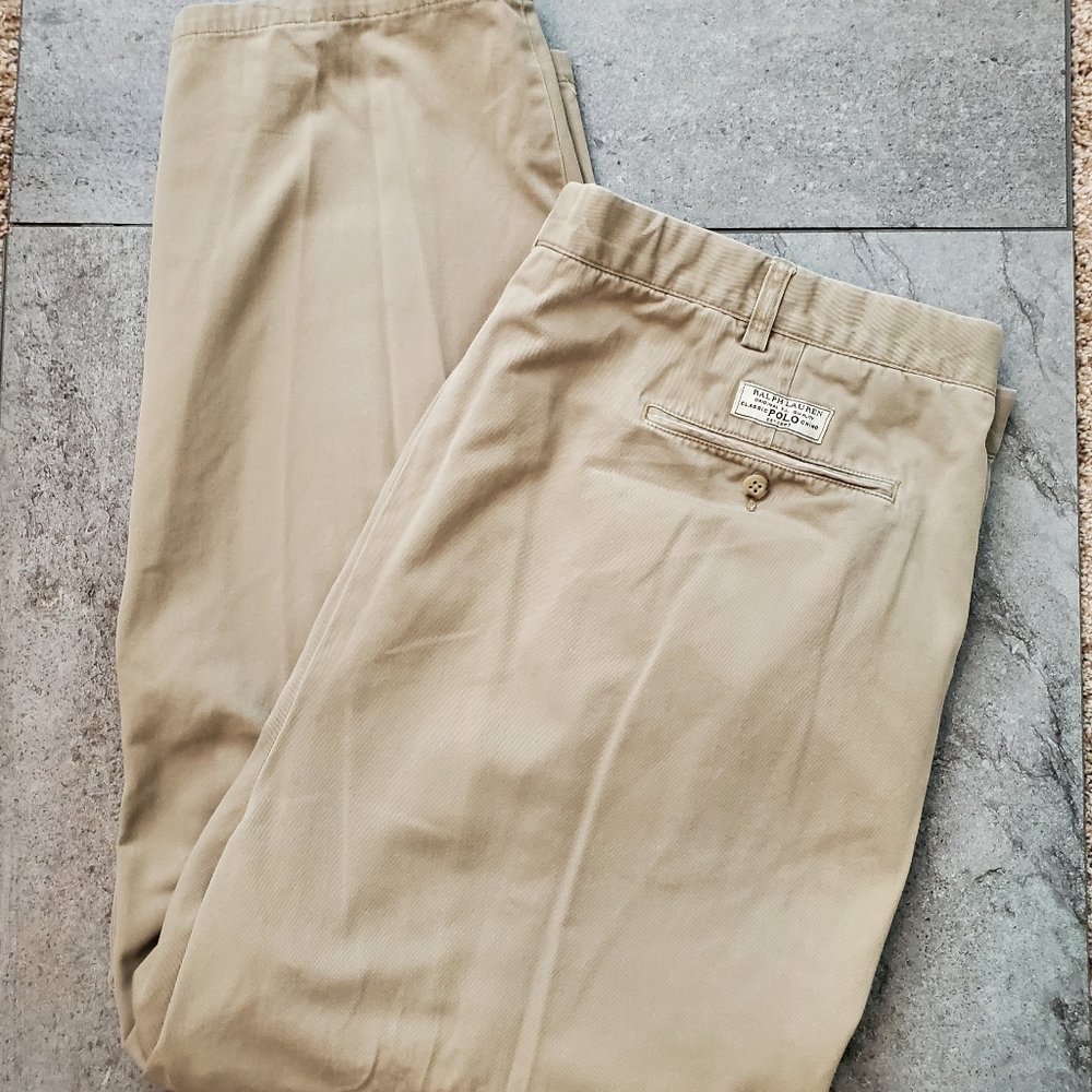 POLO MEN'S KHAKI PANTS, EUC, SIZE 46B X 30, BIG ANDREW PANTS